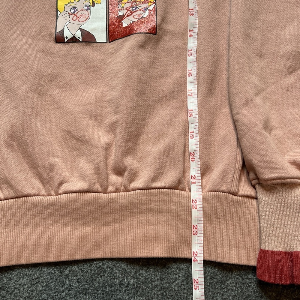 Pink and red crewneck sweatshirt with a unique anime style graphic in the front - Picture 5 of 6